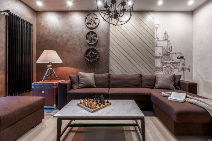 Living room decor in loft style