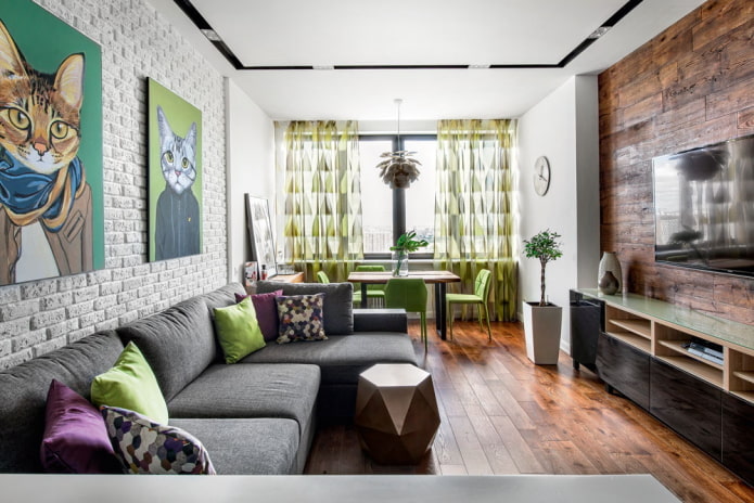 Loft with bright elements