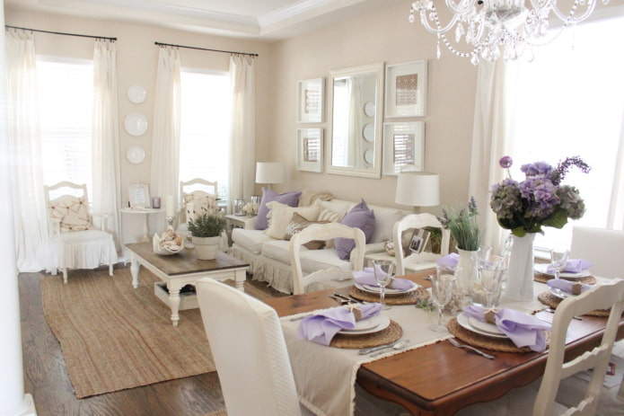 Cream living room with lilac accessories