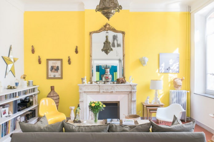 white and yellow living room