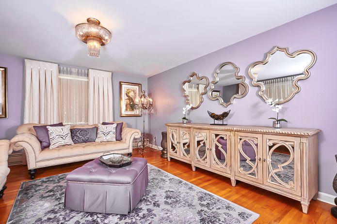 living room in lilac tones