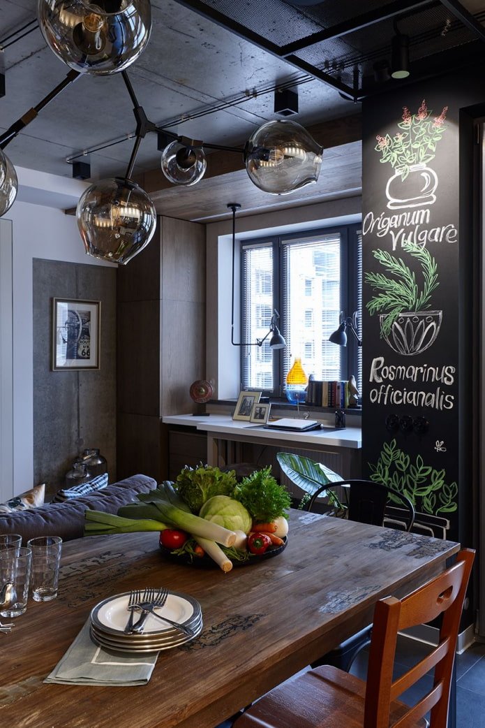 drawings on a chalkboard wall