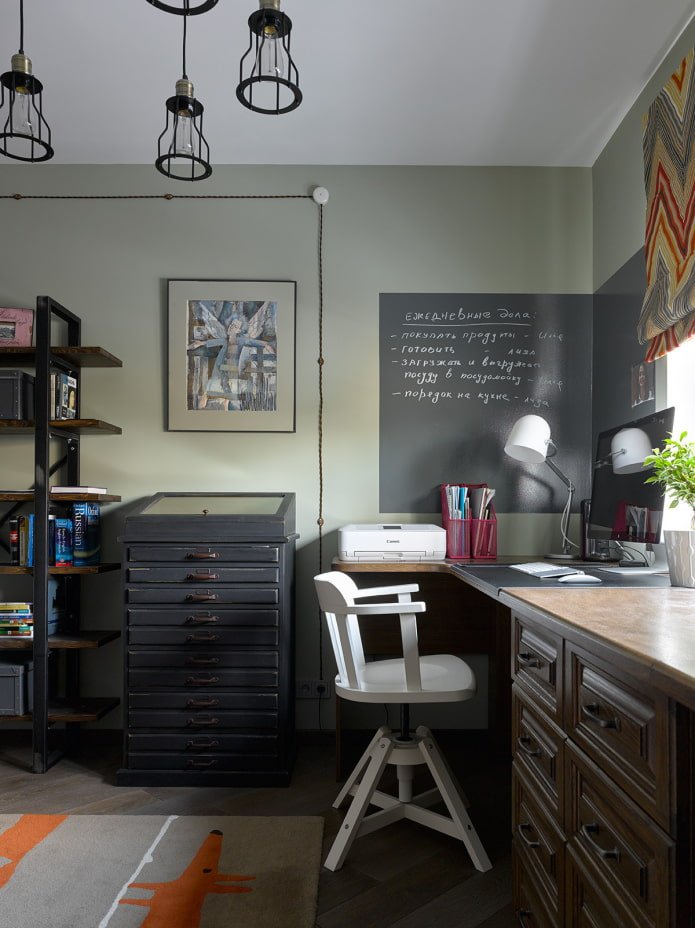 chalkboard above the work table
