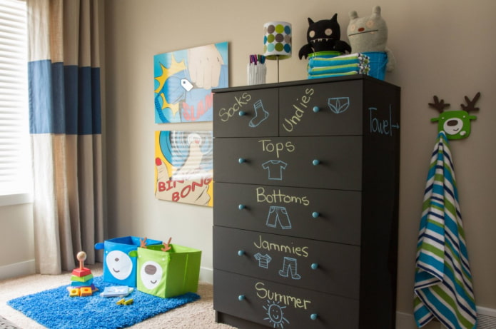 chest of drawers painted with chalkboard paint