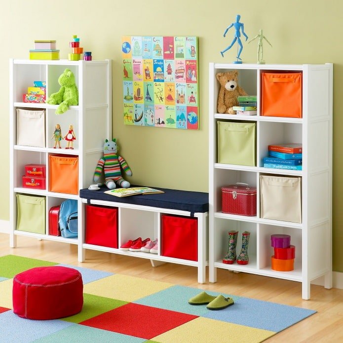 rack for storing toys in the nursery