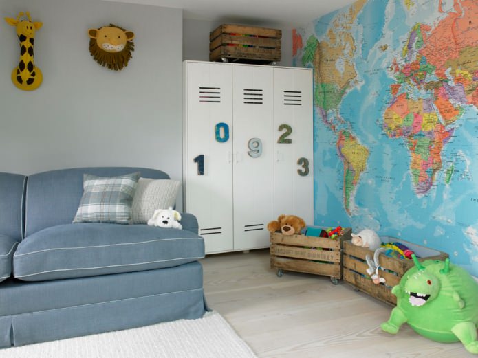 wooden boxes on wheels for storing toys in the children's room