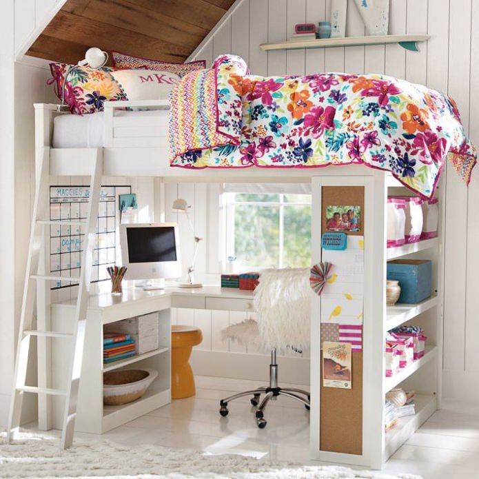 bunk bed with a work area on the first floor