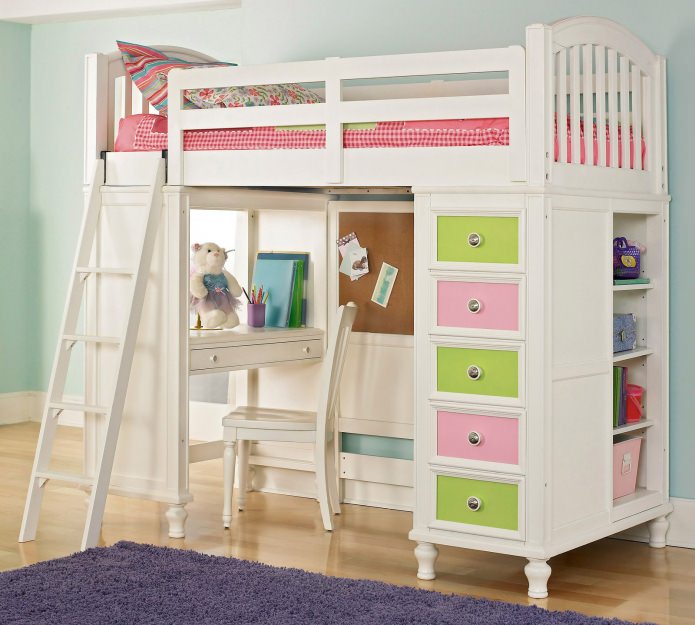 bunk bed with a work area on the first floor