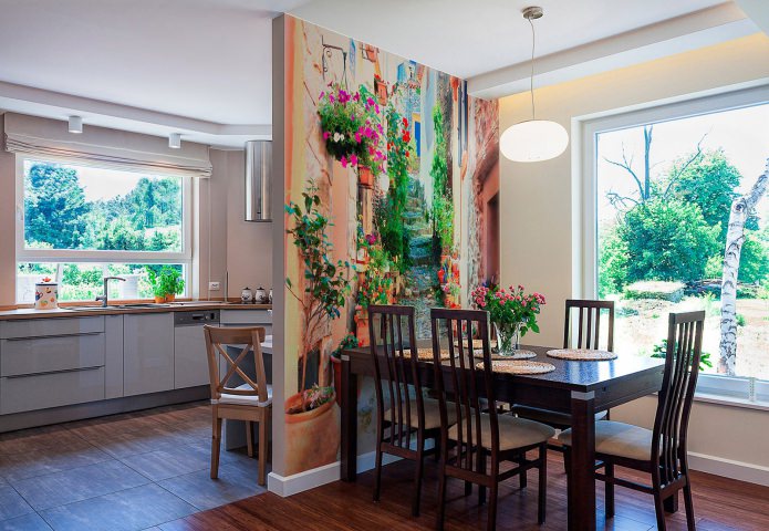 rectangular dining table in the kitchen interior