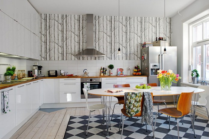 oval dining table in the kitchen interior