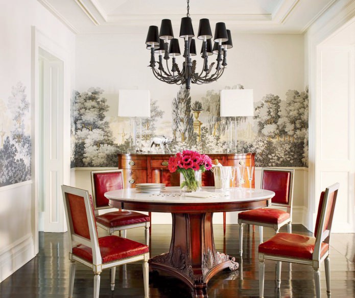 wooden kitchen table in the kitchen interior