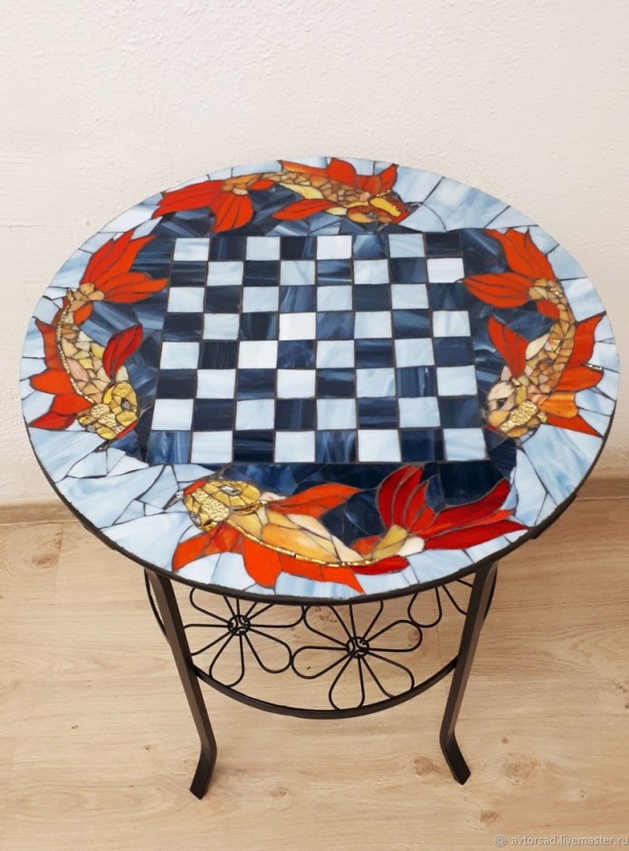 chessboard on a mosaic countertop