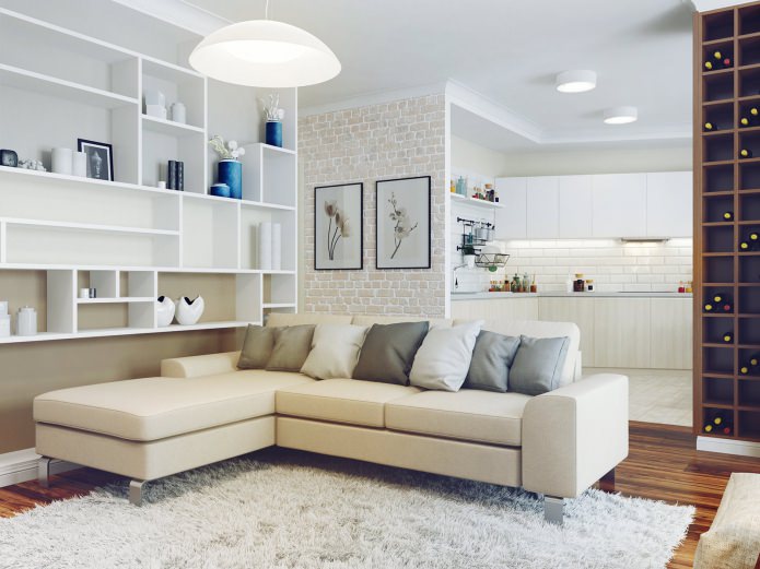 Photo of a corner sofa in the living room interior