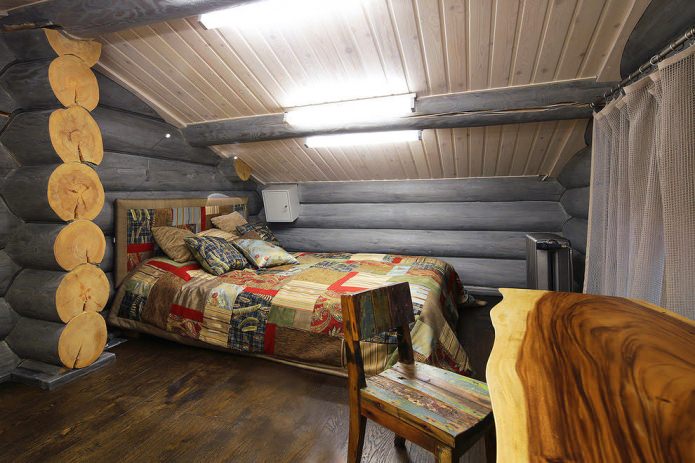 bedroom in a wooden house
