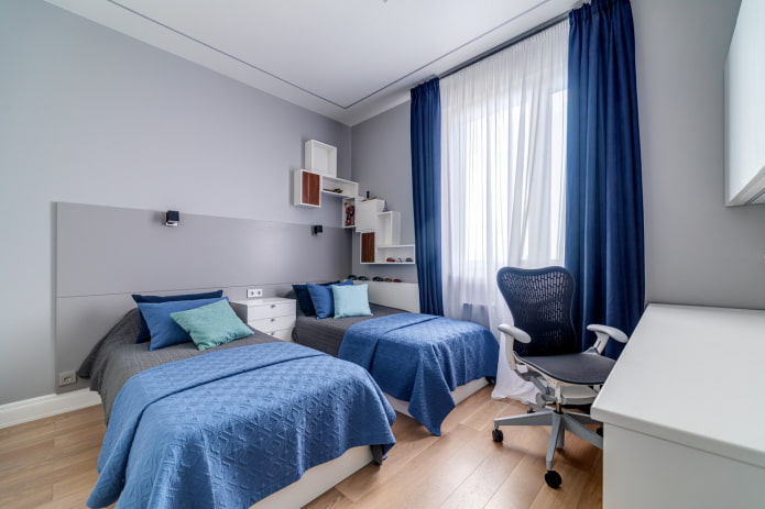 interior of a blue-gray children's room