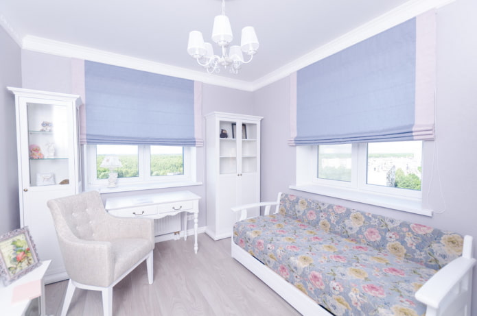 interior of a blue-gray children's room