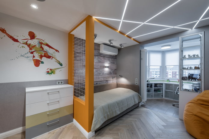 interior of a gray nursery with bright accents