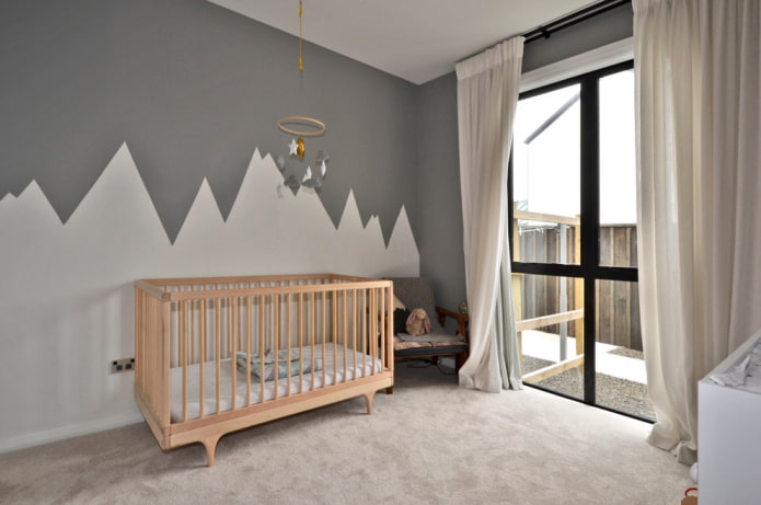interior of a beige and gray children's room