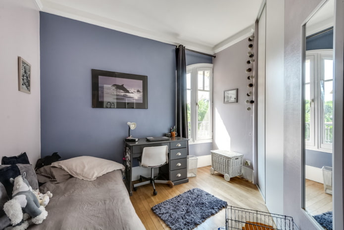 interior of a blue-gray children's room