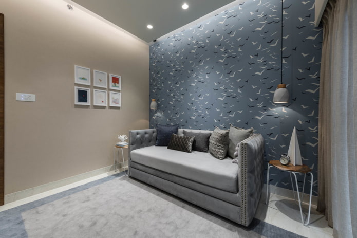 interior of a beige and gray children's room