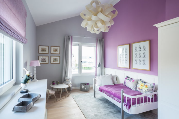 interior of a gray nursery with bright accents