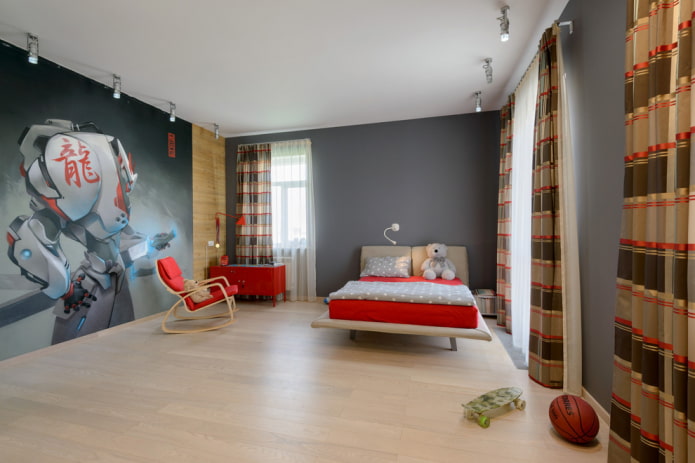 interior of a beige and gray children's room