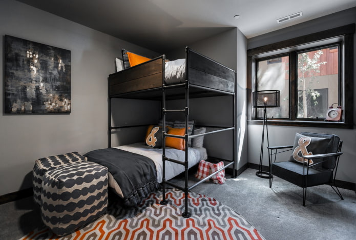 design of a dark gray children's room