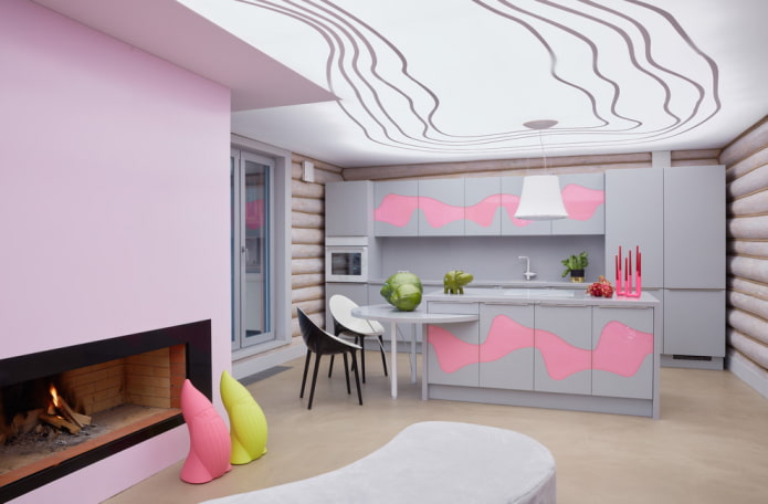 kitchen design in the interior of a log house