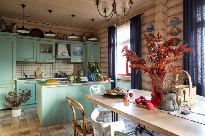 kitchen design in the interior of a log house