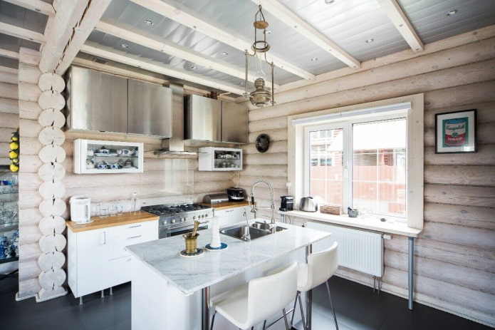 kitchen design in the interior of a log house