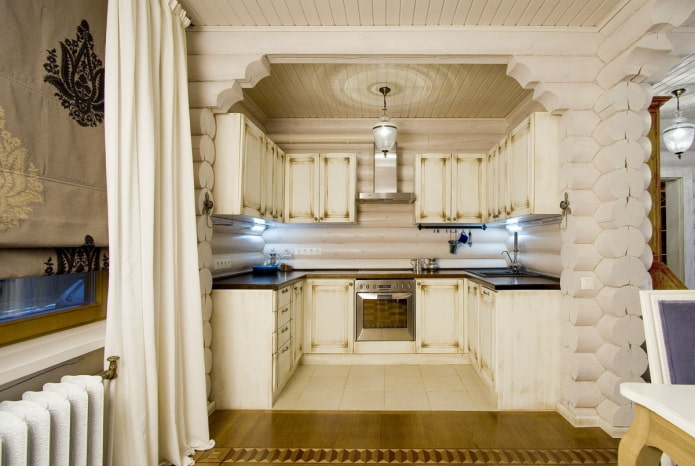 kitchen design in the interior of a log house