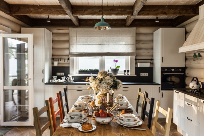 interior of a log house in Scandinavian style