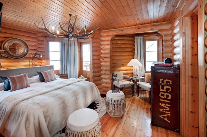 interior of a log house in Scandinavian style