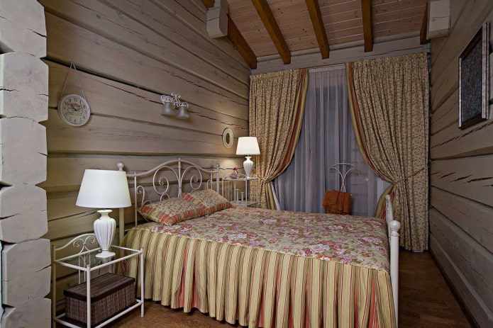 interior of a log house in the Provence style