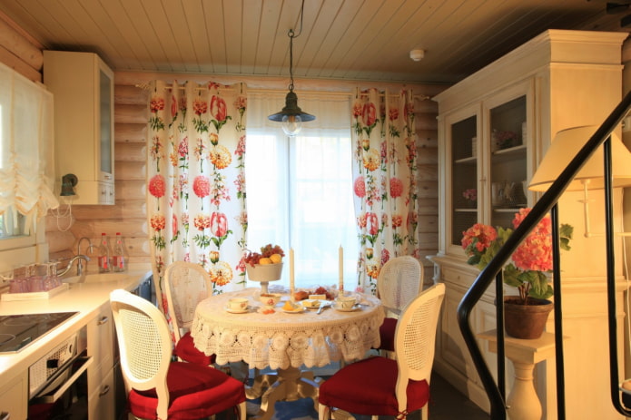 interior of a log house in the Provence style