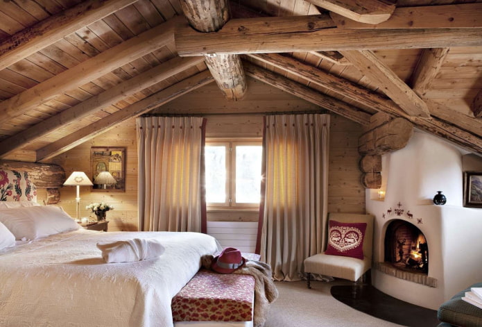 interior of a log house in the chalet style