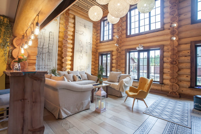 lighting in the interior of a log house