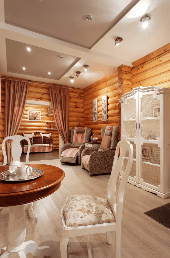 lighting in the interior of a log house
