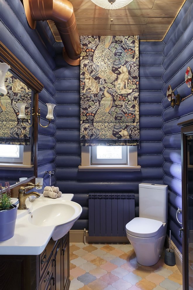 textiles in the interior of a log house