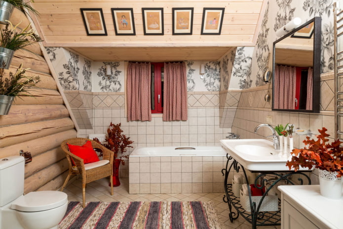 bathroom design in the interior of a log house