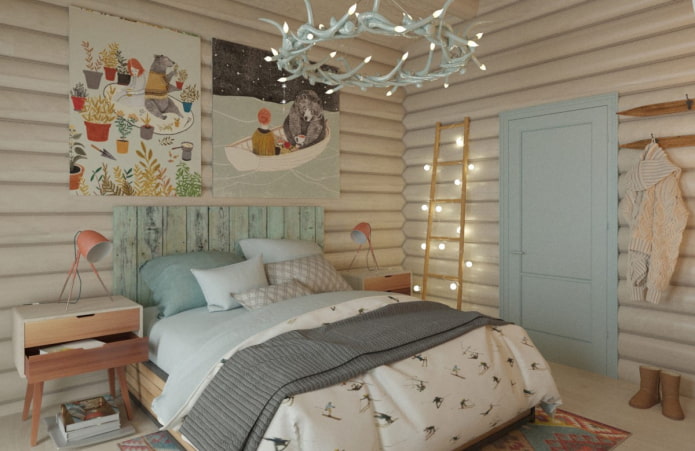 interior of a log house in Scandinavian style