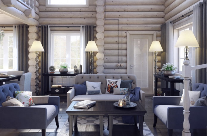 interior of a log house in Scandinavian style