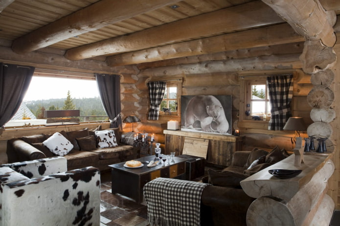 interior of a log house in the chalet style