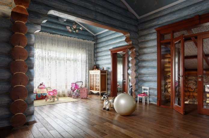 children's room in a wooden house