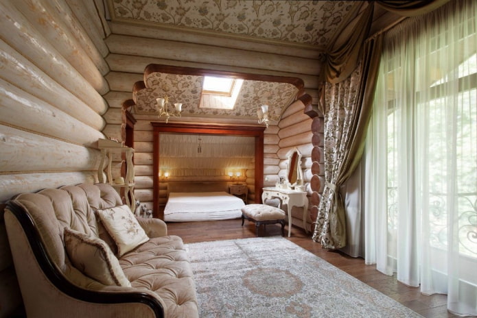 bedroom in a wooden house