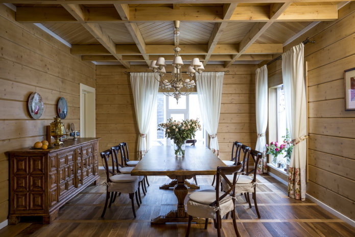 kitchen design in the interior of a log house