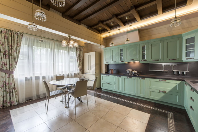 kitchen design in the interior of a log house