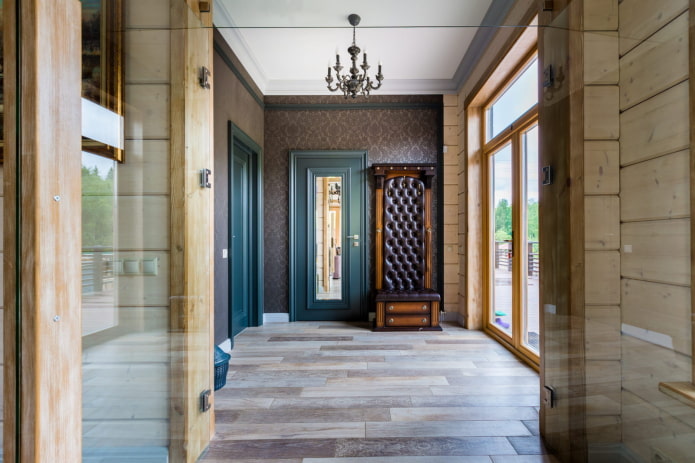 hallway design in the interior of a log house