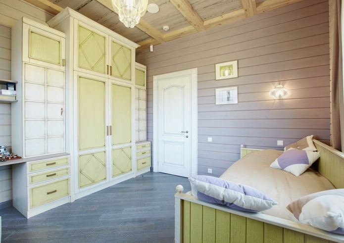 design of a children's room in the interior of a log house