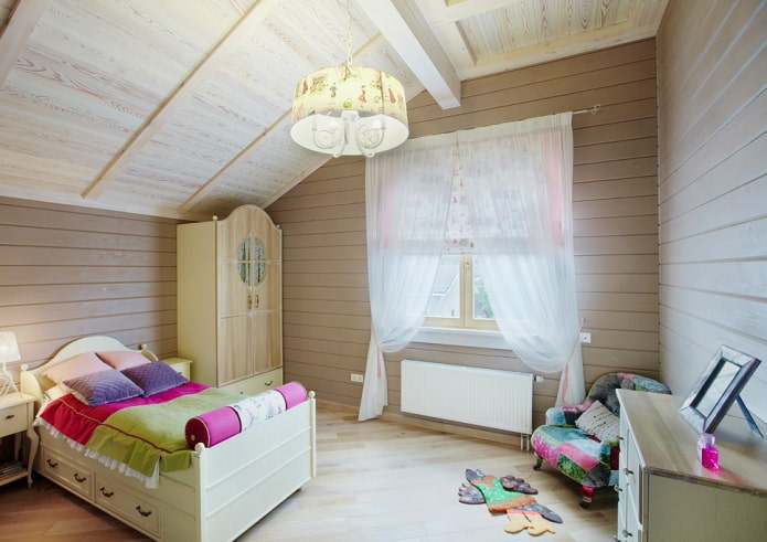 design of a children's room in the interior of a log house